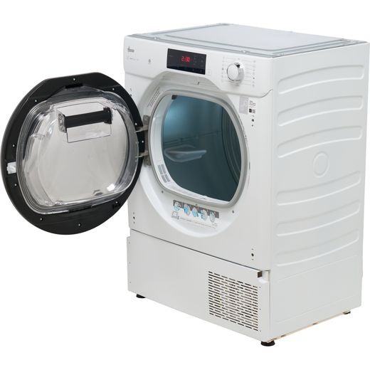 Hoover H-DRY 300 BATD H7A1TBE-80 Integrated Wifi Connected 7Kg Heat Pump Tumble Dryer - White / Black - left perspective door open